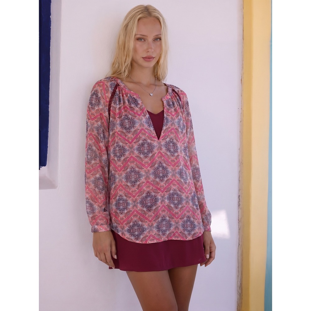 Ella Moss Women's XS Blouse Silk Sheer Pink Orange Tank‎ Top Liner Peasant Boho